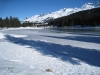 Tannen gespiegelt auf dem Eis des Heidsee; GÃ¼rgaletsch 2441m, langer Grat,  Parpaner Schwarzhorn 2683m, Parpaner Weisshorn 2824m