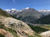 Sicht auf Saas Fee 1772m; Lagginhorn 4010m, Fletschhorn 3993m,  Weissmies 4023m
