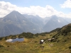 Sicht auf Bergsee und SunniggrÃ¤tli HÃ¼tte; Bristen und Rienzenstock