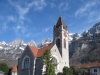 Kirche von Walenstadt mit Churfirsten; FrÃ¼msel 2276m, Brisi 279m, Zuestoll 2235m, Schibenstoll 2236m,  Hinderugg 2306m